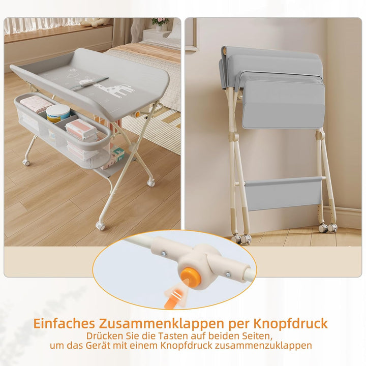 Supfine Klappbarer Wickeltisch mit Aufbewahrung, Höhenverstellbar auf 5 Stufen, Mobile Wickeltisch m