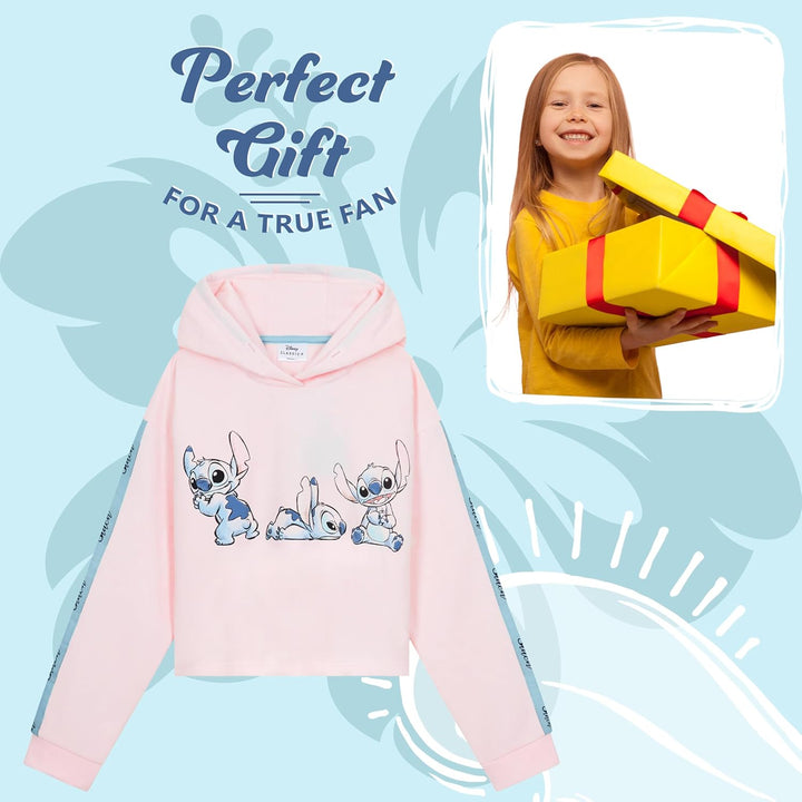 Disney Stitch Hoodie Mädchen 128-164 cm, Cropped Kapuzenpullover Kinder Teenager, Leichtes Sweatshir