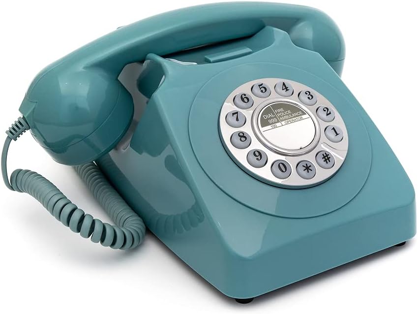 GPO 746PUSHBLU - Nostalgie Telefon im 70er Jahre Design, Blau Blue Einzelbett, Blue Einzelbett