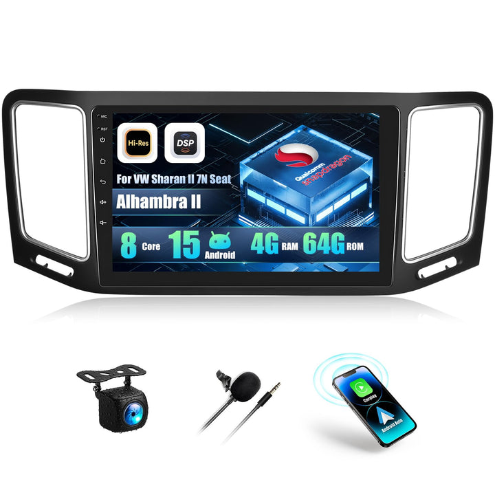 8 Core Qualcomm Android 15 4+64G Autoradio für Volkswagen Sharan 2012-2018, 9 "Touchscreen Radio mit