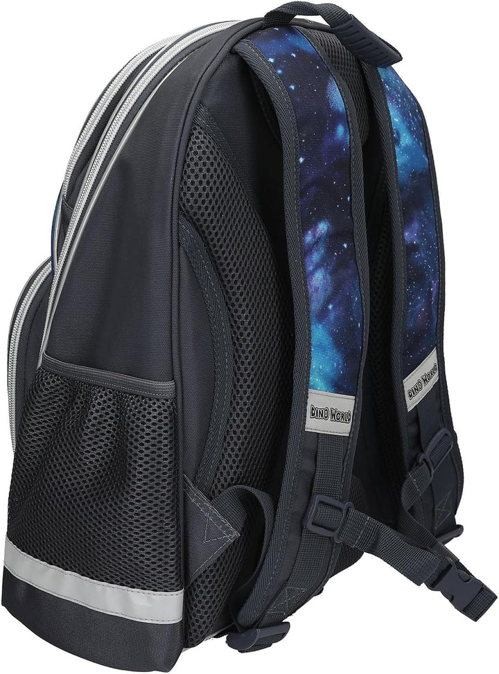 Depesche 13132 Dino World Galaxy - Schulrucksack in Dunkelblau, mit Dinosaurier Motiv, Planeten und