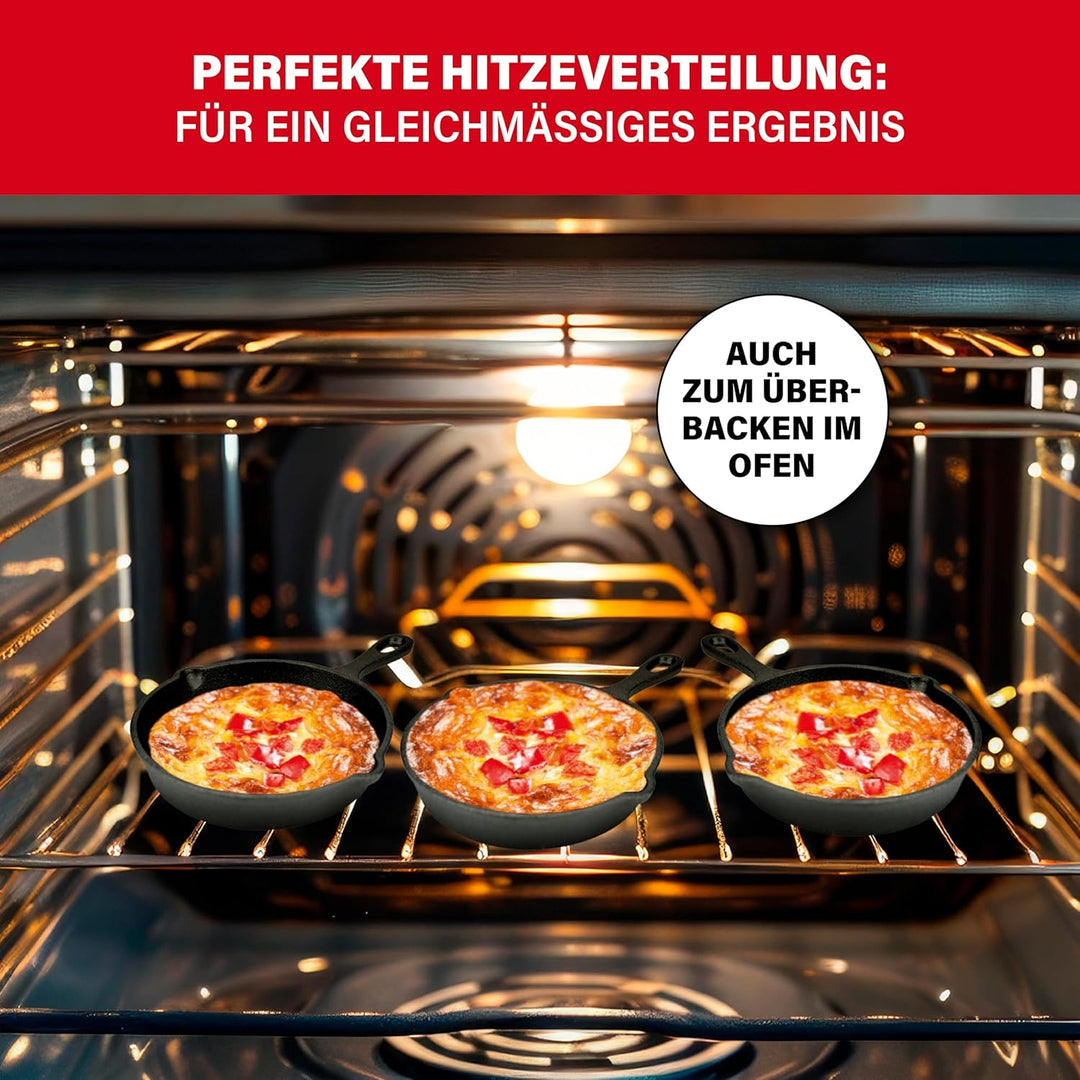 BBQBOSS Gusseisen Pfännchen [3er Set] Gusseisenpfanne – Grill Pfanne – Grillpfännchen – Ø14,5cm – je