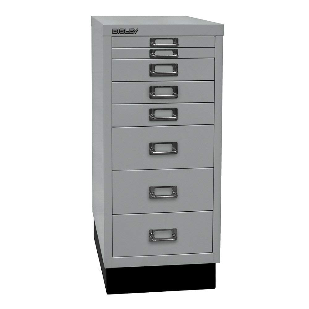 BISLEY MultiDrawer, 29er Serie mit Sockel, DIN A4, 8 Schubladen, Metall, 355 Silber, 38 x 27.9 x 67