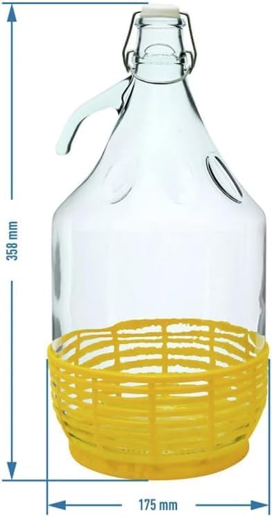 made in home 5L Gärballon mit BÜGELVERSCHLUSS und Kunststoffkorb Flasche Glasballon Weinballon Bügel