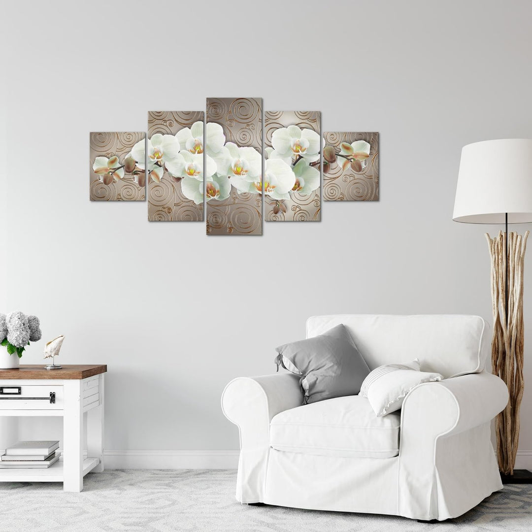 Runa Art Wandbilder Blumen Orchidee 5 Teilig Bild auf Vlies Leinwand Deko Wohnzimmer Abstrakt Beige