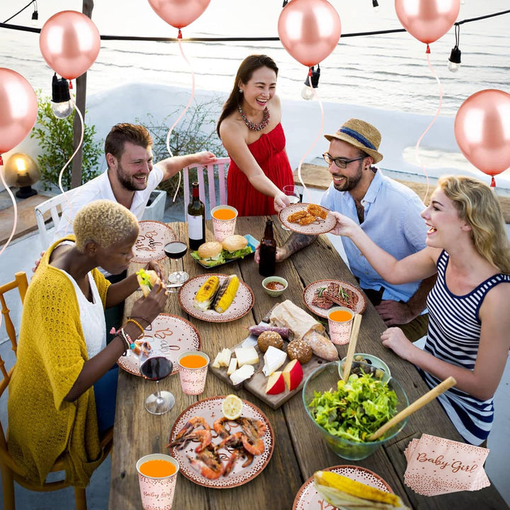 89 Stück Baby Girl Geburtstag Party Geschirr Ballon,Pappteller Set einschliesslich Tischdecke Teller