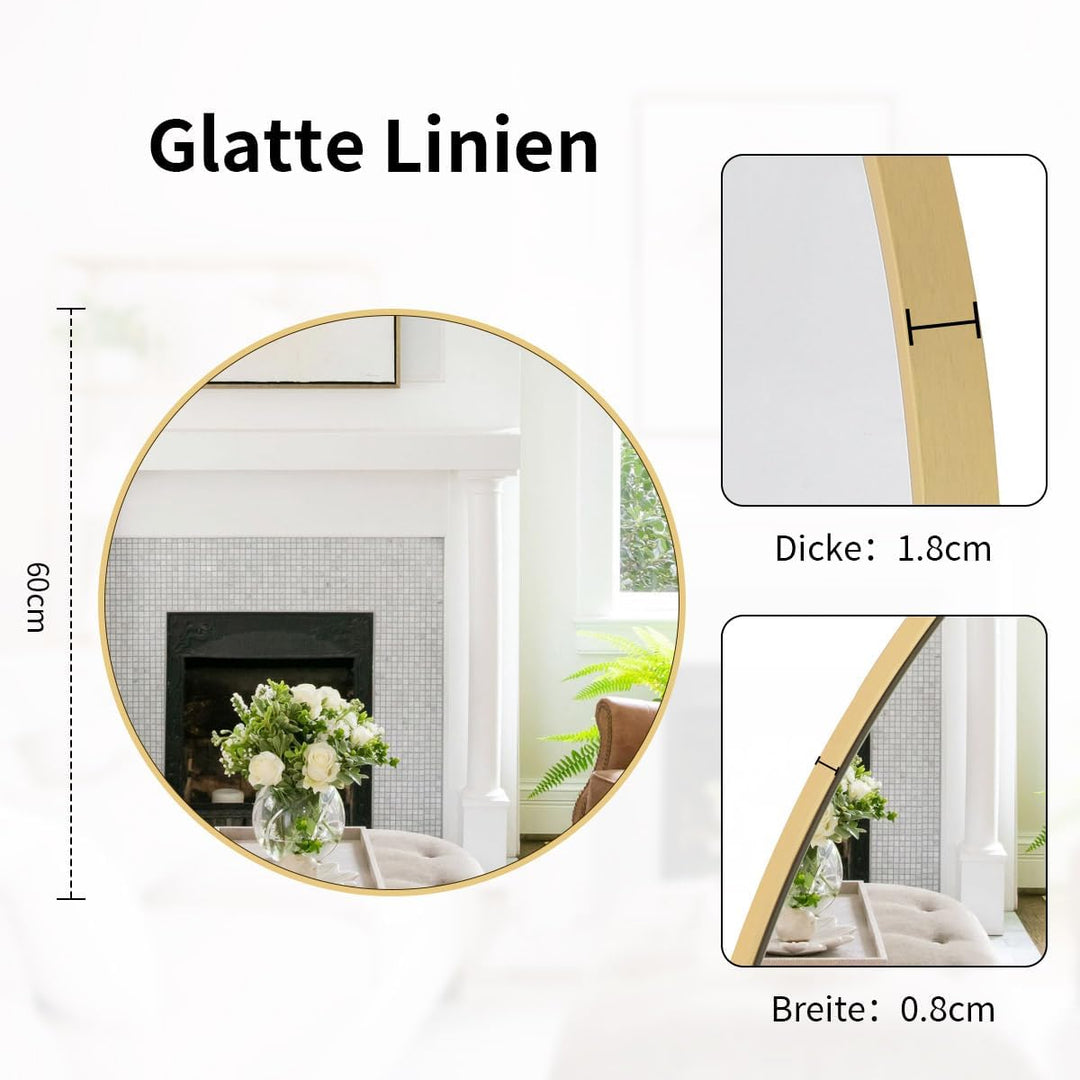 Koonmi 60cm Runder Spiegel Gold Spiegel Rund Wandspiegel mit Rahmen aus Aluminiumlegierung für Badez