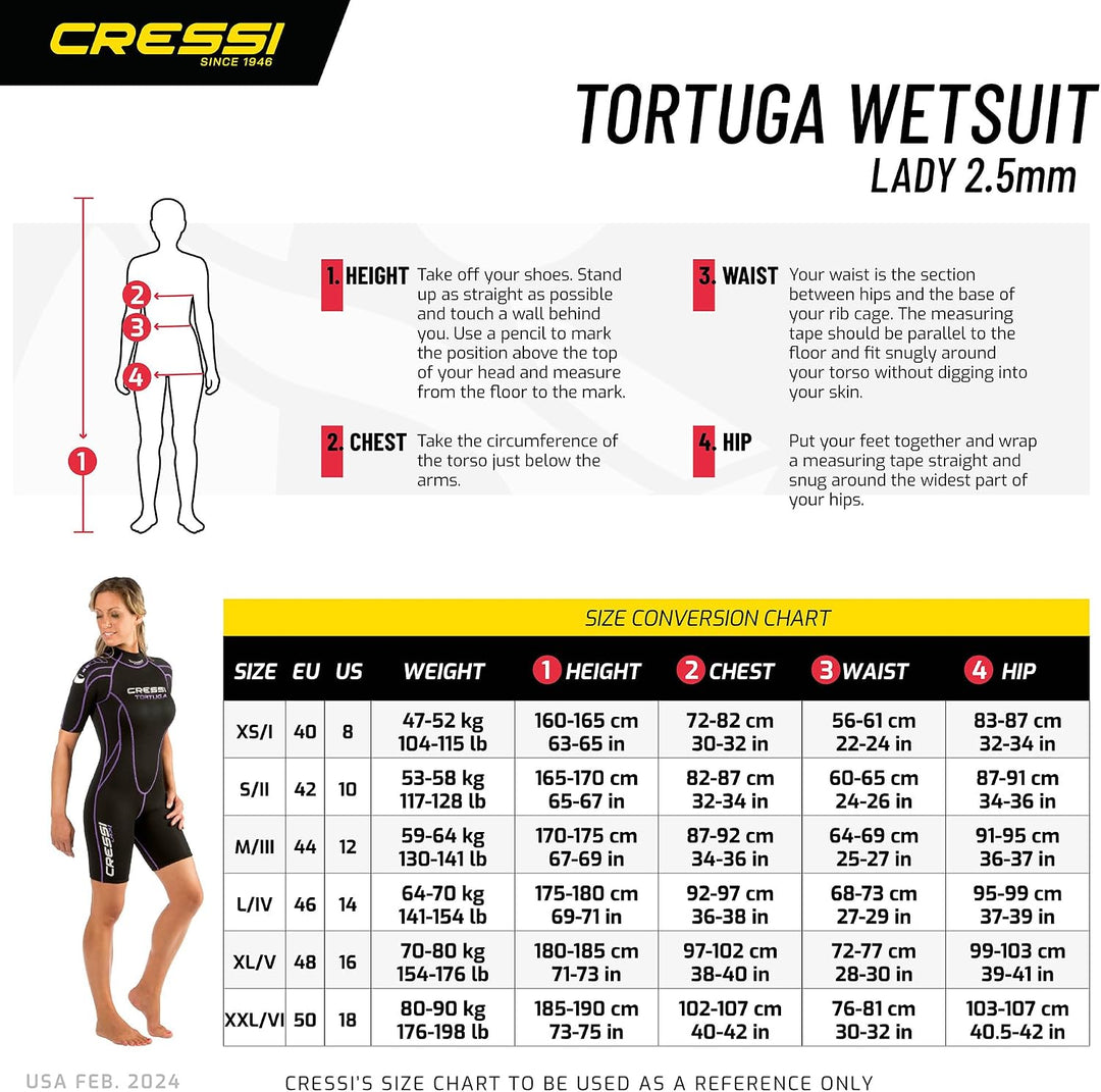 Cressi Tortuga Lady Wetsuit 2.5 mm - Shorty Neoprenanzug aus High Stretch Neopren für Frauen Schwarz