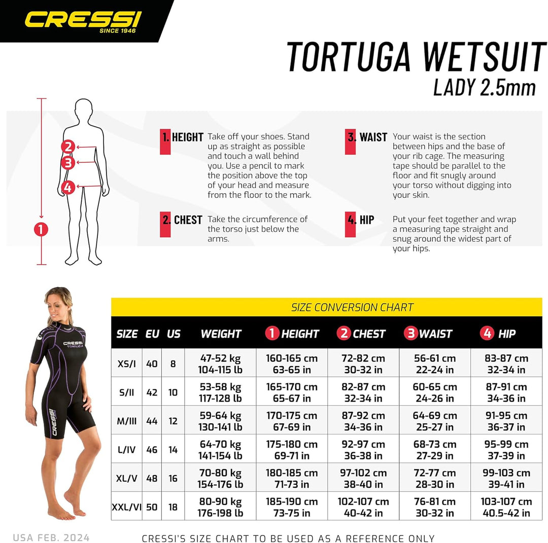 Cressi Tortuga Lady Wetsuit 2.5 mm - Shorty Neoprenanzug aus High Stretch Neopren für Frauen