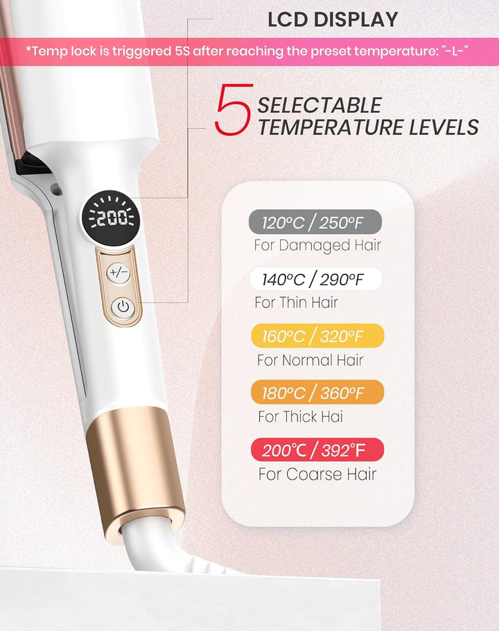 UKLISS Welleneisen, Pro Mini Welleneisen für Haare LCD-Anzeige 120-210℃, Reisegrösse Beach Waves Loc