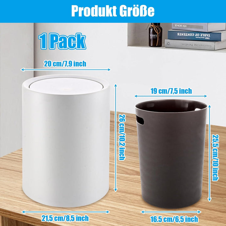 Mülleimer Bad Weiss 8L, BPA-frei Kosmetikeimer Weiss, Kunststoff Kosmetikmülleimer Schwingdeckel, Ro