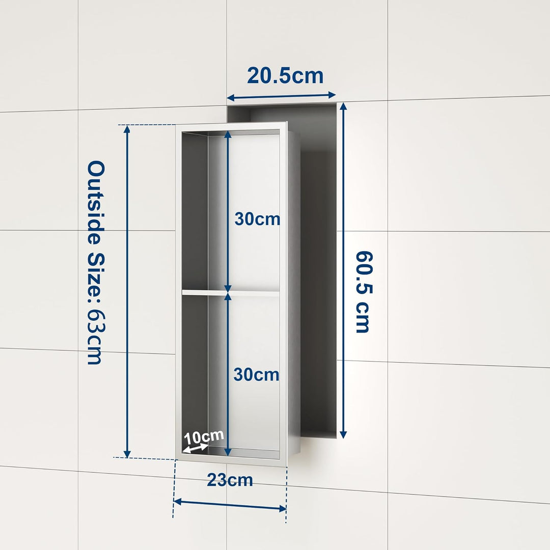 Neodrain Wandnische Dusche Edelstahl Duschnische mit Regal Doppelnische für Badezimmer 60 x 20 cm, G