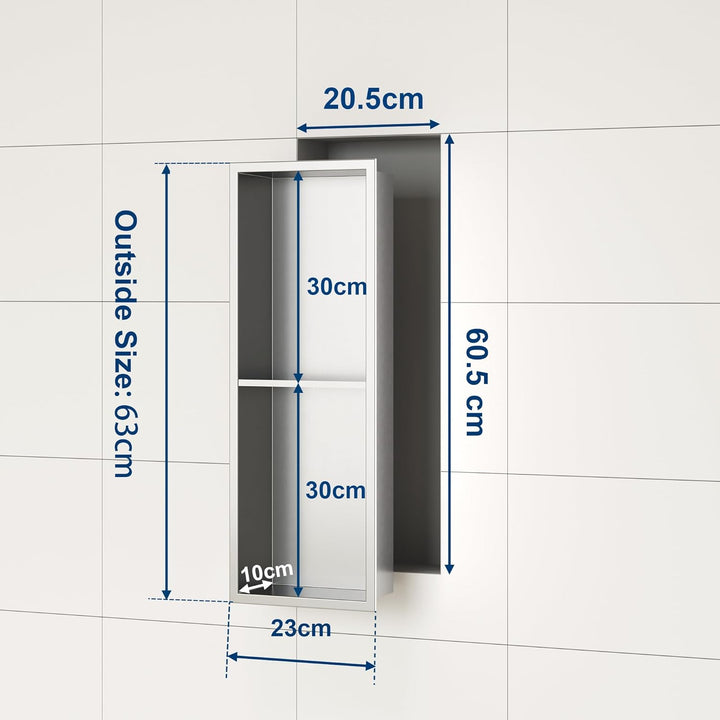 Neodrain Wandnische Dusche Edelstahl Duschnische mit Regal Doppelnische für Badezimmer 60 x 20 cm, G