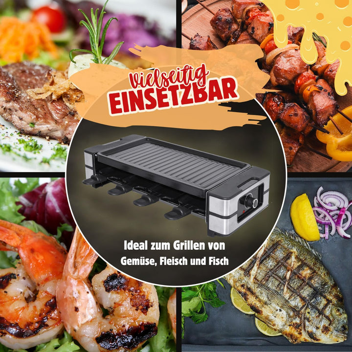Syntrox 8er 4in1 Raclette Grill| Tischgrill | Pfännchen| 8 Personen, einfache Reinigung, robust und