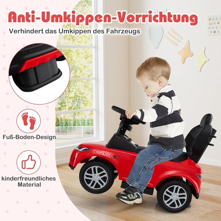 COSTWAY 3-in-1 Rutschauto mit Schiebestange, Rutschfahrzeug mit abnehmbarem Griff und Schutzbügel, R