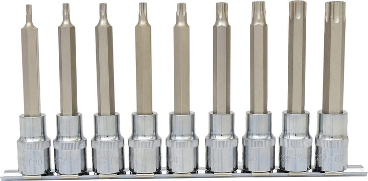 KS Tools 918.1890 1/2" CHROMEplus Bit-Stecknuss-Satz TX, Bohrung, lang, 9-tlg.TB20-TB60