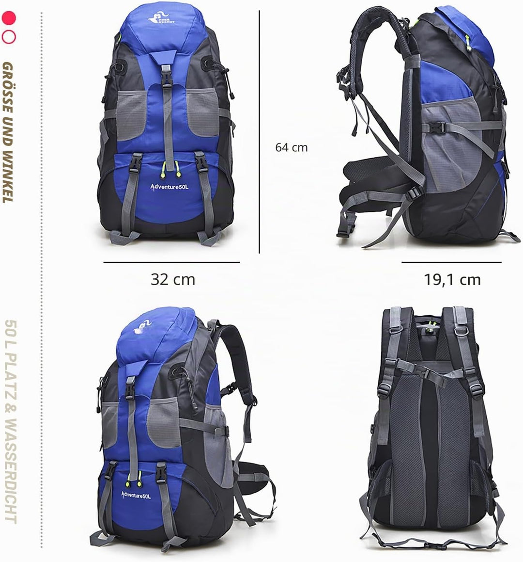 Bseash 50L Leichter wasserfester Wanderrucksack, Outdoor Sport Tagesrucksack Multifunktions Reisetas
