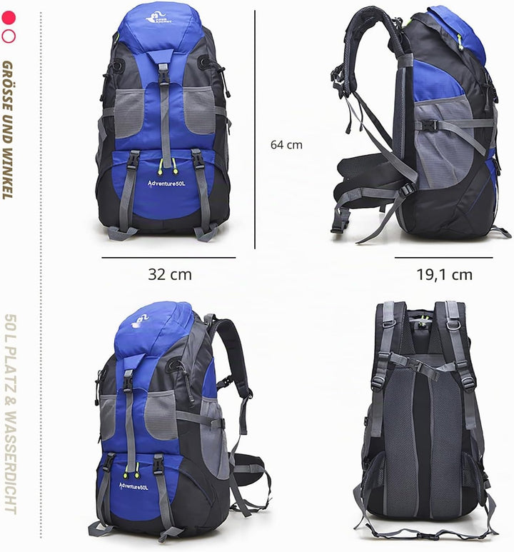 Bseash 50L Leichter wasserfester Wanderrucksack, Outdoor Sport Tagesrucksack Multifunktions Reisetas