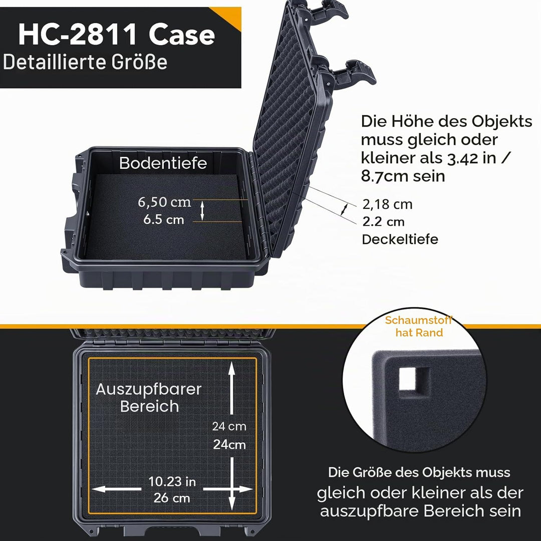 Lykus HC-2811 Wasserdicht Koffer mit anpassbarem Schaumstoff, Innengrösse 28,4x26,3x8,7 cm, geeignet