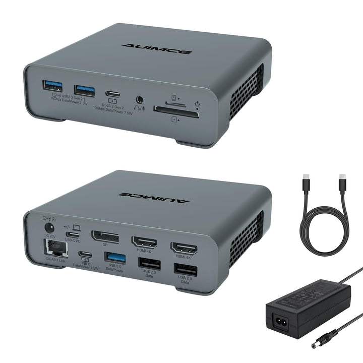 16-in-1 USB C Docking Station Triple Display, Dual HDMI & DP 4K@60Hz, 8 USB-Anschlüsse, Ethernet, SD