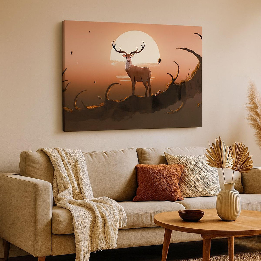 Bilder auf Leinwand Hirsch Geweih Hörner Leinwandbild mit Rahmen 70x50cm Wandbilder Dekoration Wohnz