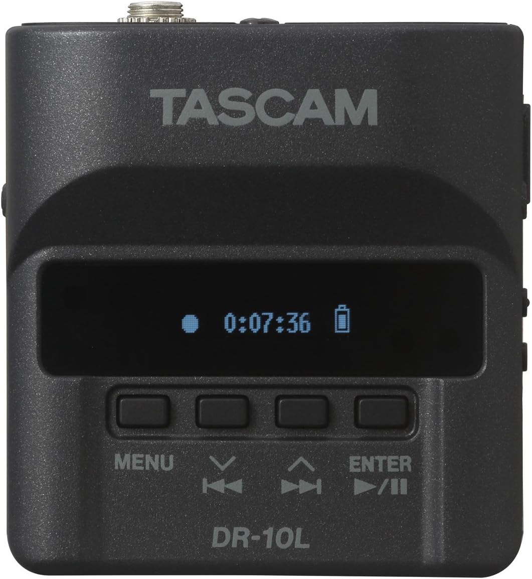 Tascam DR-10L Digital-Audiorecorder mit Lavalier-Mikrofon, black schwarz Single, schwarz Single