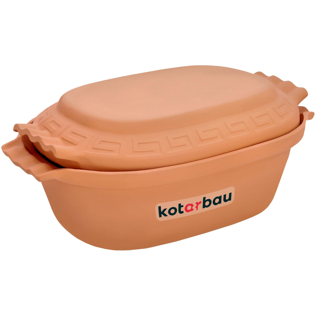 KOTARBAU® Keramik Bräter 6 L Römischer Topf Keramiktopf mit Deckel und Griffen Naturton Bräter Dampf