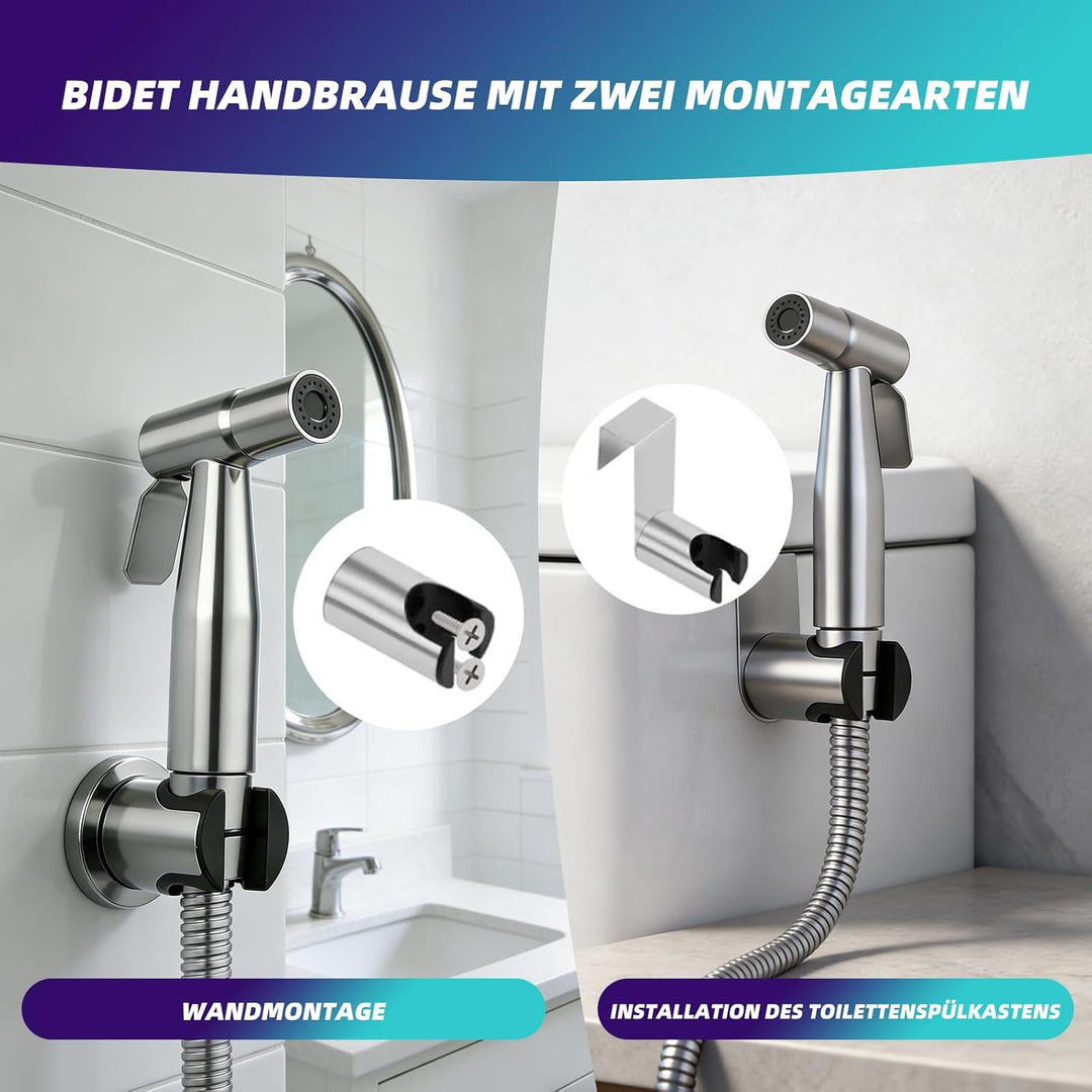 Bidet Handbrause Set, Edelstahl Hand Gehalten Sprayer, handbrause mit schlauch, Bidet Aufsatz für Du