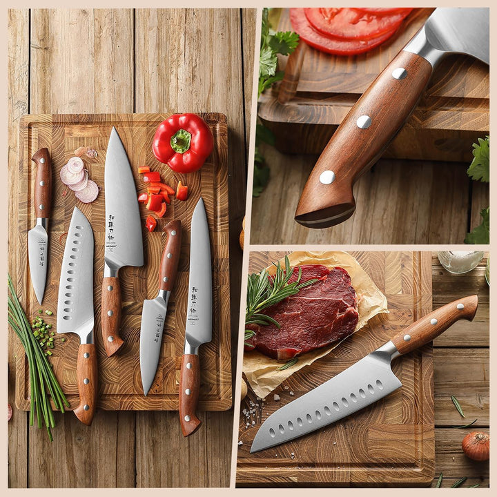 HEZHEN Messerset Profi Küchenmesser Set 5-Teilig，German Stahl Kochmesser Santoku Universal Tranchier