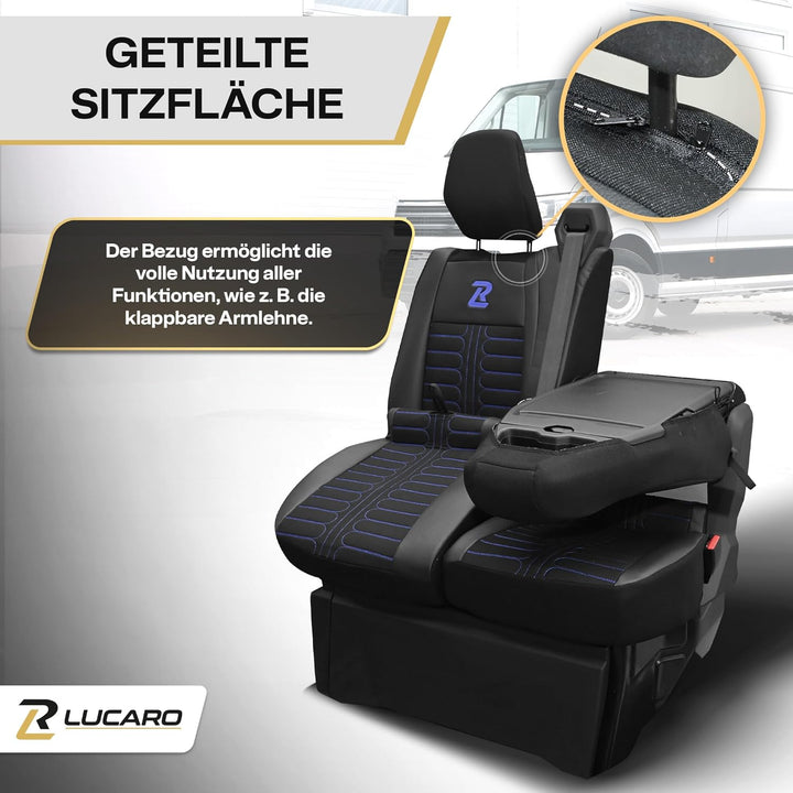 LUCARO Sitzbezüge Auto Set Tornado für Renault Master 4, Nissan Interstar 3 Blau Rückenlehne und Sit