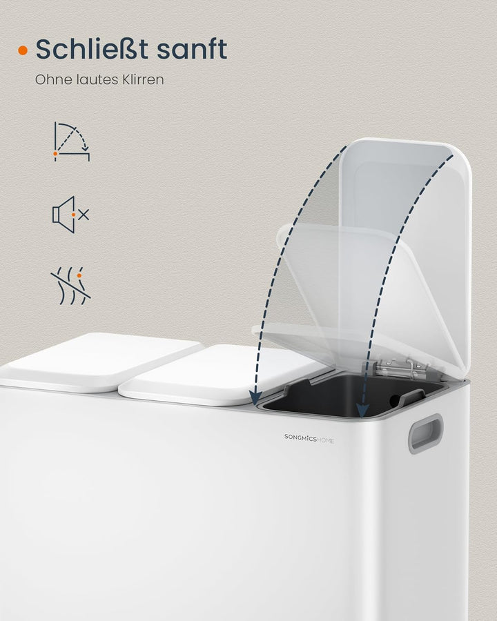 SONGMICS HOME Mülleimer Küche, 3 x 15 L Fächer, Abfalleimer mit farbcodierbaren Pedalen, Mülltrennsy