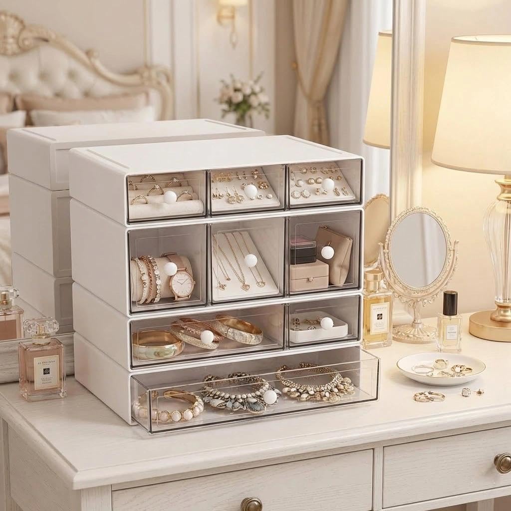 schubladenbox,Schreibtisch Organizer,Desk Aufbewahrungsbox mit 9 Schubladen,Stapelbare,multifunktion