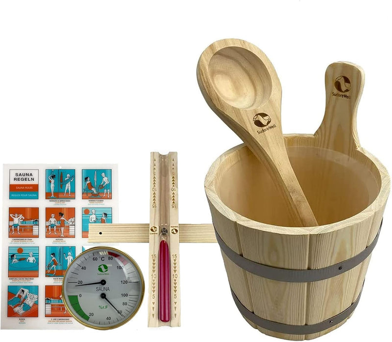 Sauna Zubehör Set Premium 5.0 Saunaset 6-teilig aus Kiefernholz