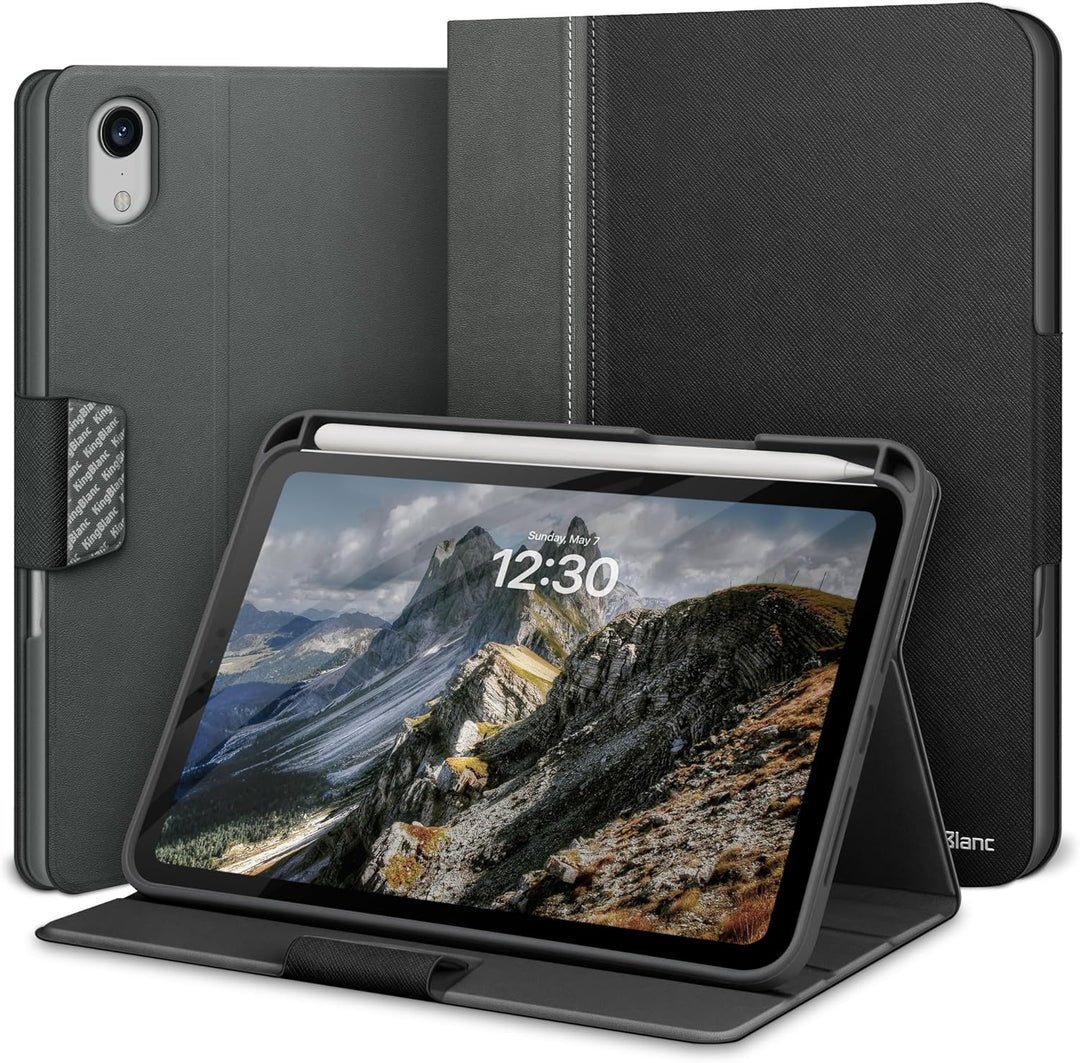 KingBlanc iPad Mini 6 Hülle 2021 8,3 Zoll, Veganes Leder Schutzhülle mit Stifthalter, Auto Schlaf/Wa