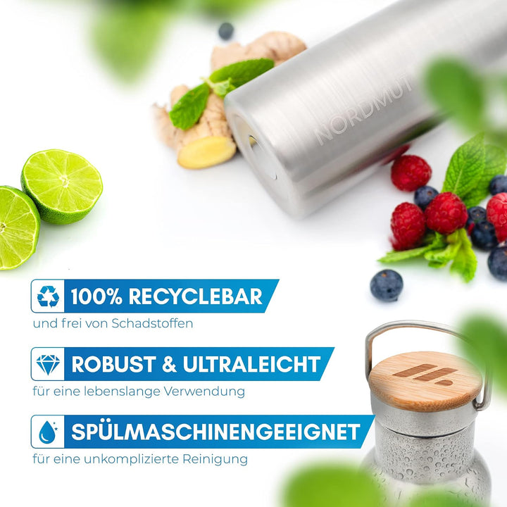 NORDMUT® Thermosflasche 1l mit Teesieb - Zuverlässige Isolierleistung - Edelstahl Trinkflasche ausla
