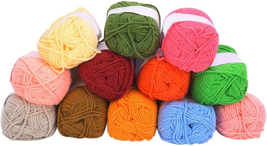 12 Farben Baumwollgarn Strickgarn Wolle Häkeln Baumwollstrickfaden Weiches warmes Garn zum Stricken