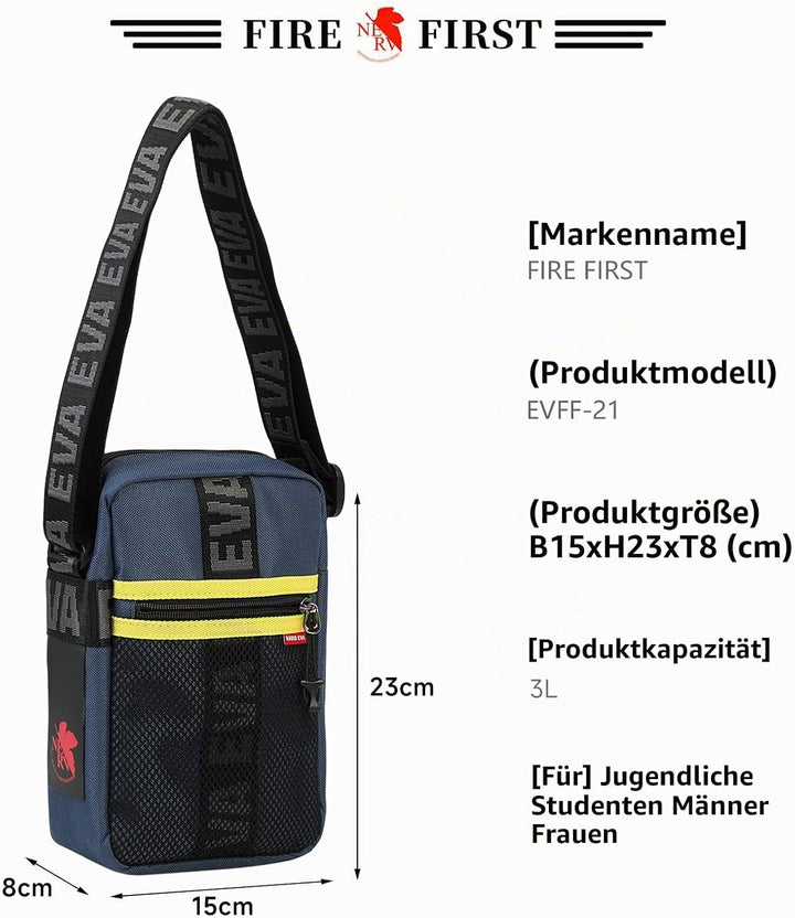 FIREFIRST x RADIO EVA - Evangelion Mini Shoulder Bags Schule Schultertaschen Blau W15×H23×D8（cm）, Bl