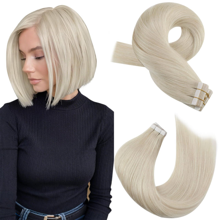Moresoo Tape Extensions Echthaar Blond Remy Echthaar Tape in Extensions Platinblond Seamless Skin We