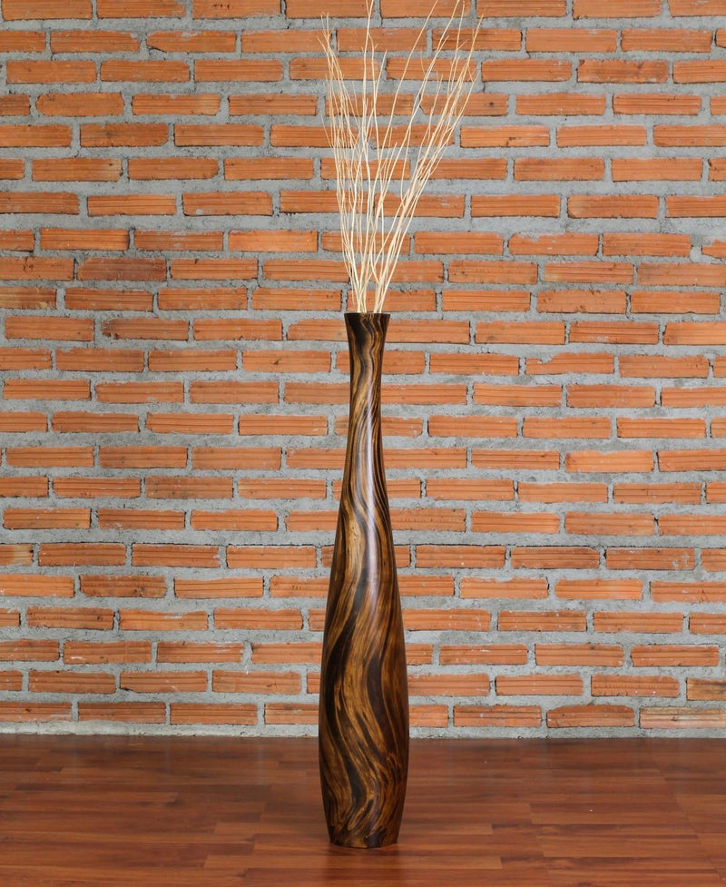 Leewadee Grosse Bodenvase für Dekozweige hohe Standvase Design Holzvase, Holz, 70 cm, Braun Hellbrau