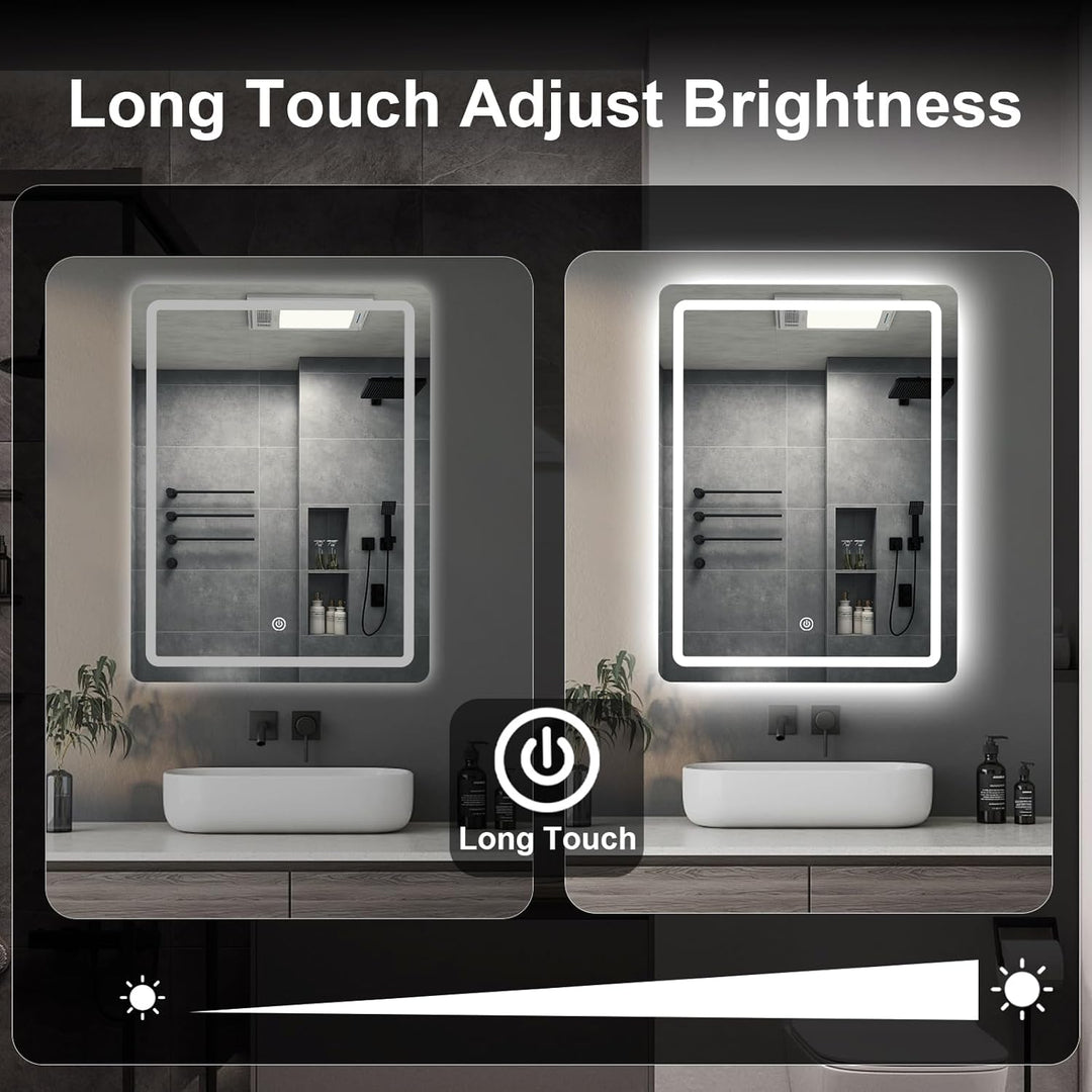 Badezimmer Wandspiegel, Badspiegel Mit Beleuchtung, Spiegel mit LED Licht, Touch Schalter und 3 Farb