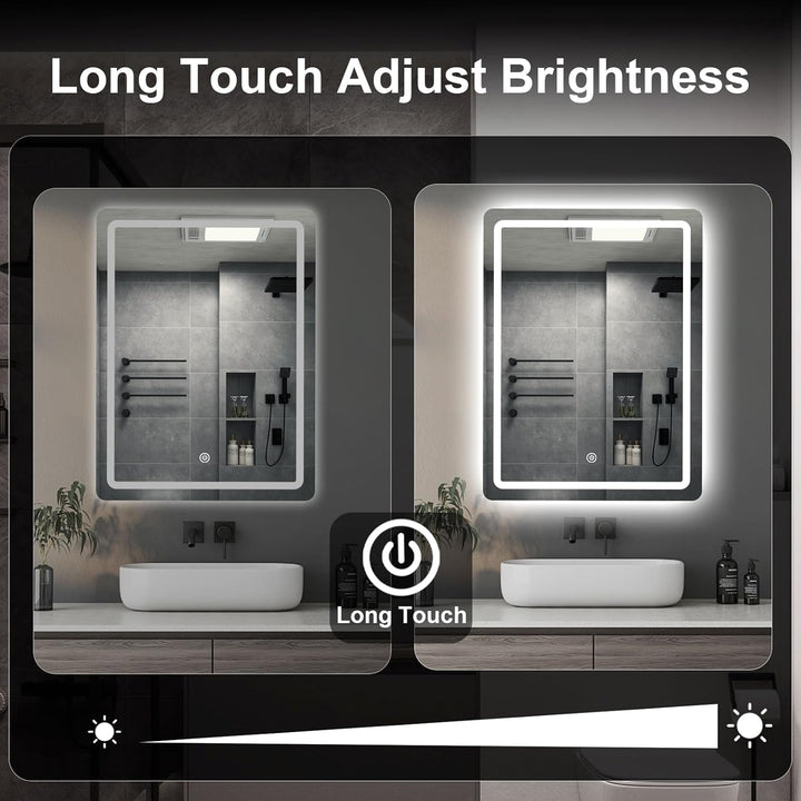 Badezimmer Wandspiegel, Badspiegel Mit Beleuchtung, Spiegel mit LED Licht, Touch Schalter und 3 Farb