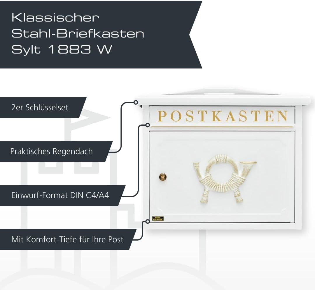 BURG-WÄCHTER Klassischer Briefkasten ohne Zeitungsfach und Namensschild, Verzinkter Stahl, Einwurf-F
