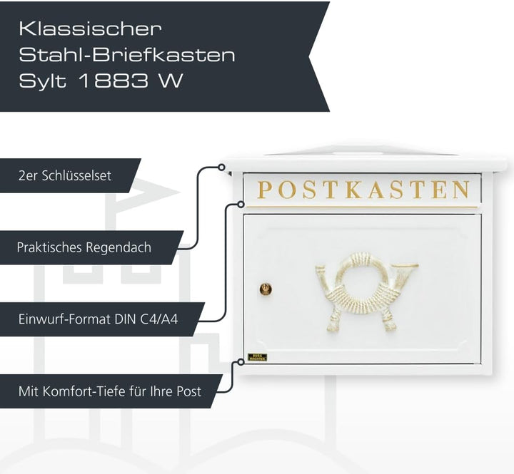 BURG-WÄCHTER Klassischer Briefkasten ohne Zeitungsfach und Namensschild, Verzinkter Stahl, Einwurf-F