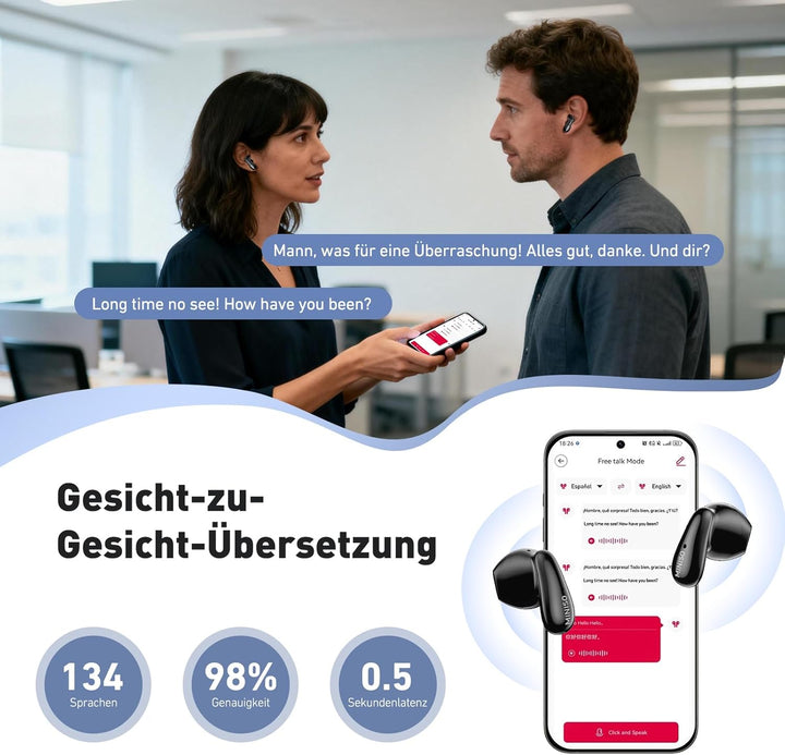 MINISO MS102 AI Übersetzer Kopfhörer，3-in-1 Übersetzungskopfhörer in Echtzeit mit 134 Sprachen, Blue