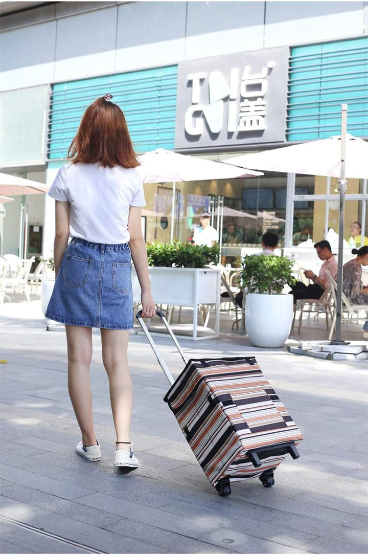 Falytemow Faltbarer Einkaufstrolley mit Rädern Oxford Trolley Tasche für Einkäufe Farbstreifen, Farb