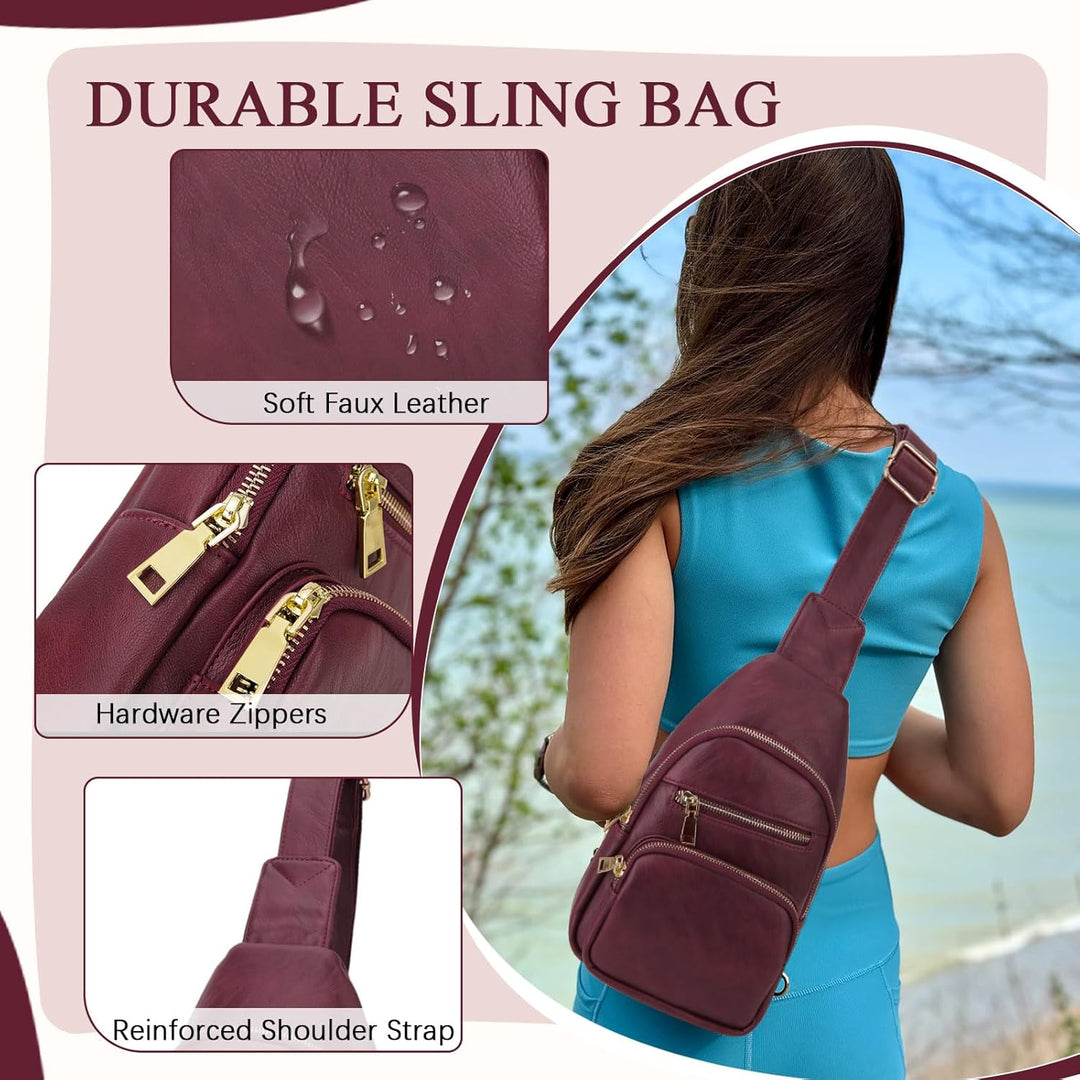 VX VONXURY Sling Bag Klein, Vegan Leder Brusttasche Schultertasche Umhängetasche Damen mit Breiten G