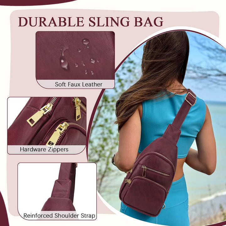 VX VONXURY Sling Bag Klein, Vegan Leder Brusttasche Schultertasche Umhängetasche Damen mit Breiten G