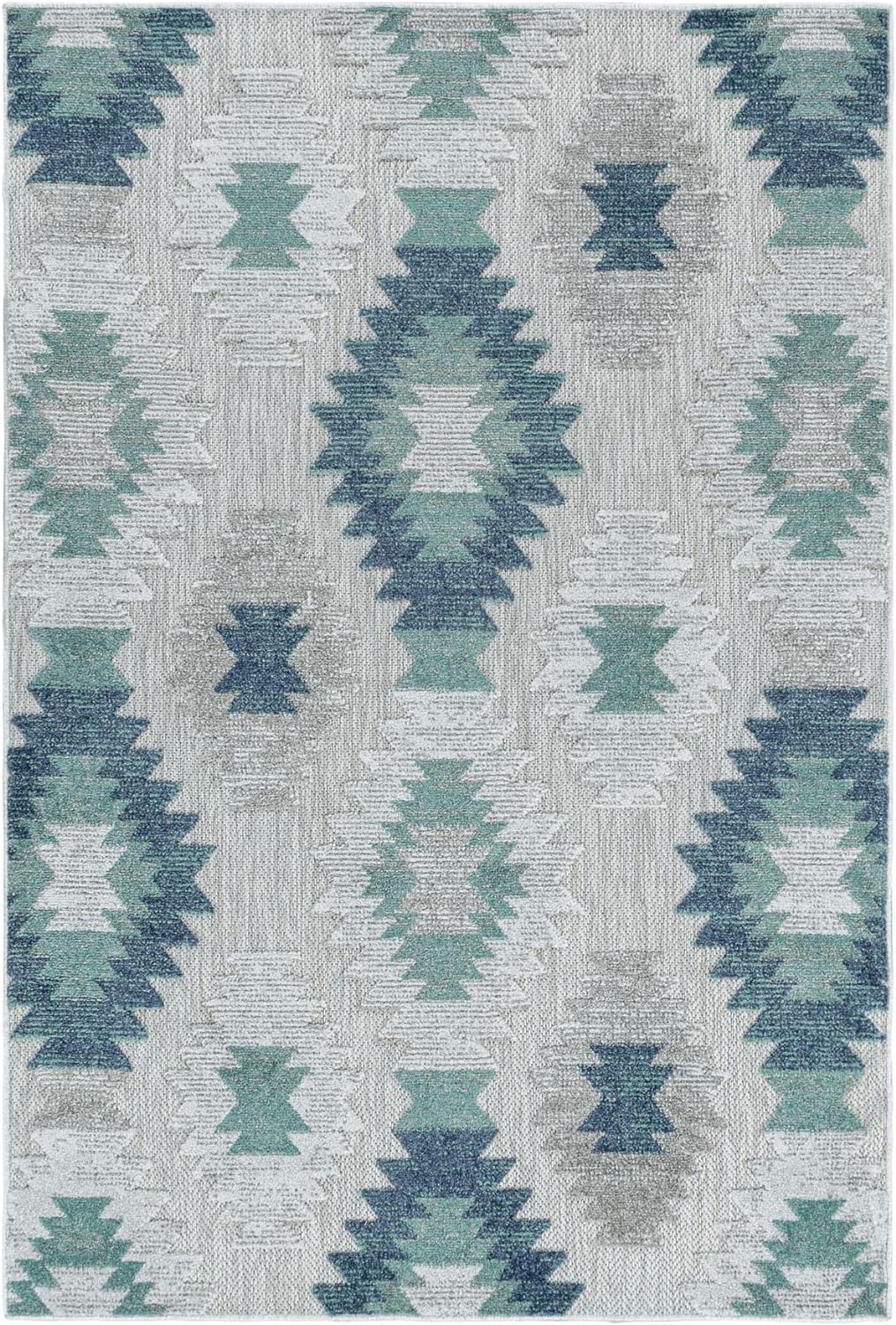 Carpetsale24 Outdoor Teppich Modern, Kelim Berber Muster 3D Optik, Rechteckig, Grau mit blauen Muste