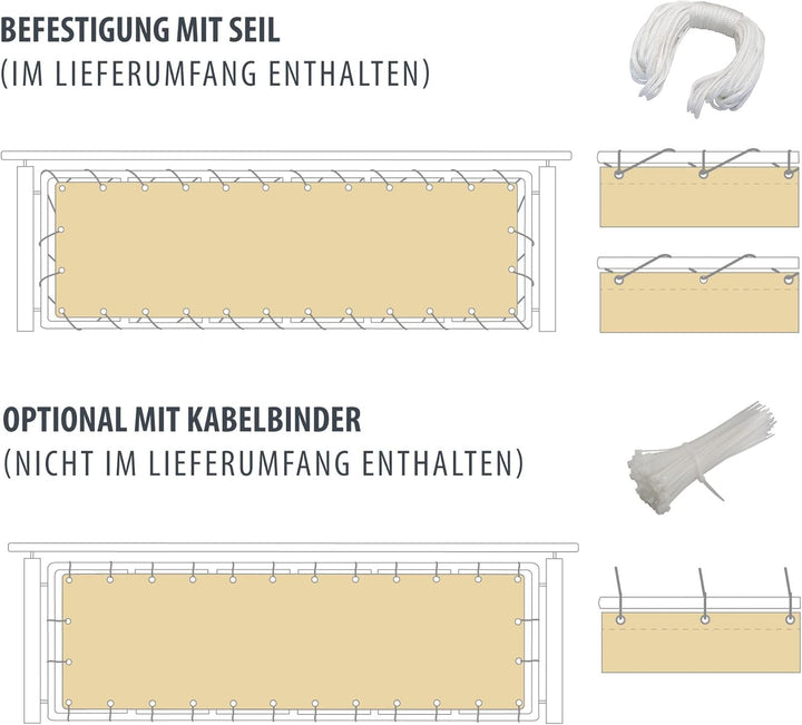 jarolift Balkonbespannung Basic, Balkon Sichtschutz Windschutz Sonnenschutz Balkon-Verkleidung, Wass
