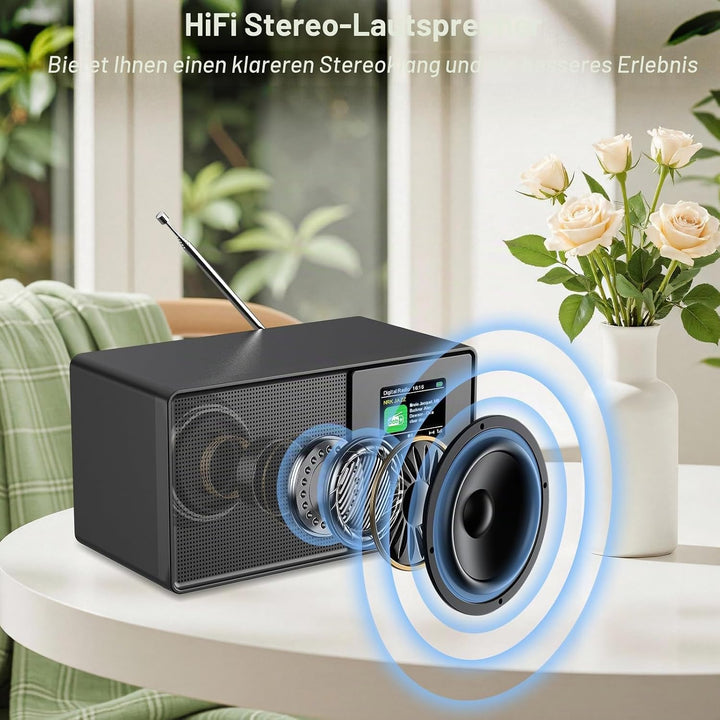 DAB+/DAB Retro Radio mit Bluetooth 5.0 &amp; Fernbedienung, Nostalgie-Design mit 2,4 Farbdisplay, Doppel